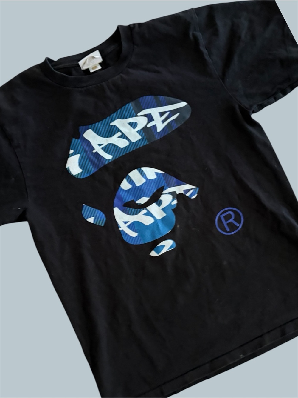 BAPE Graffiti Check Big Ape Head Tee in black and blue